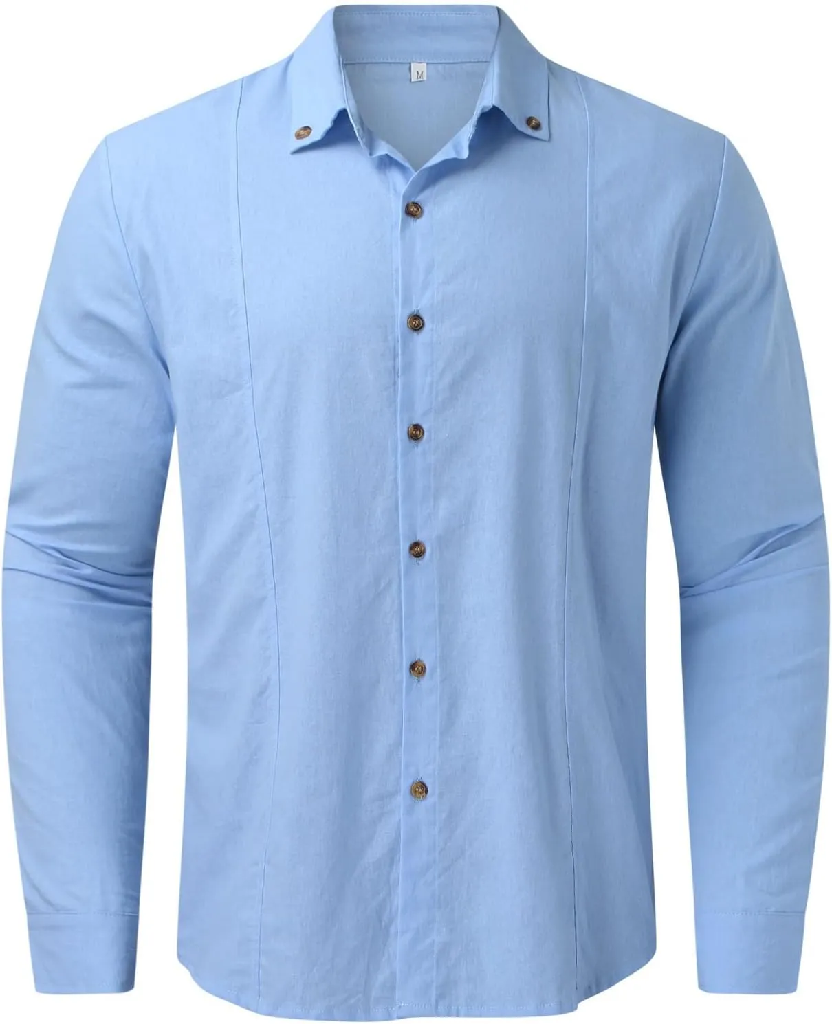 Men's Cuban Guayabera Linen Shirts Long Sleeve Casual Button Down Shirt Classic Fit Solid Collared Basic Beach Tops