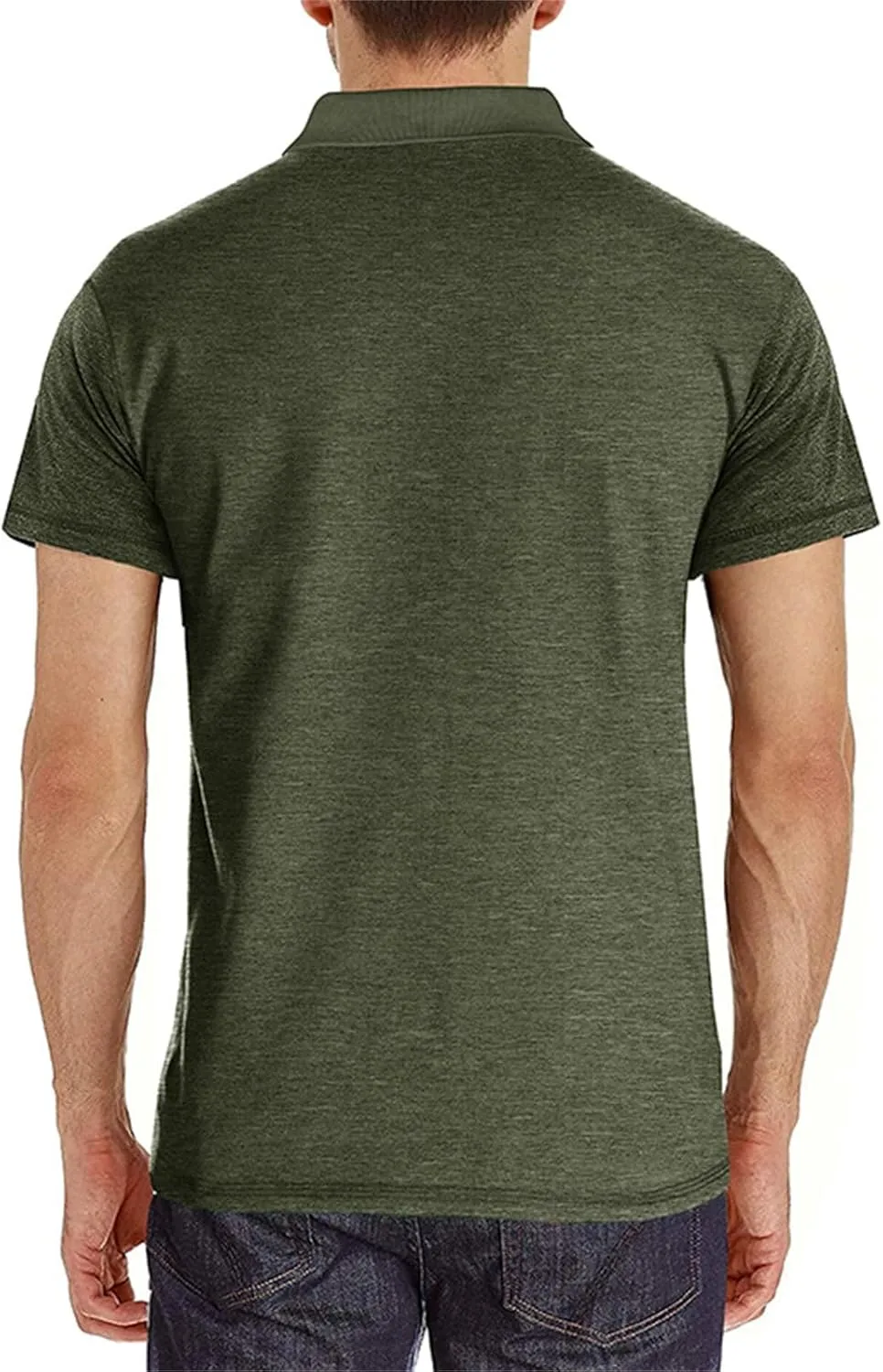 Men's Fashion Casual Polo Shirts Cotton Slim Button Basic Tops Short Sleeve Solid Color Work Golf T Shirt with Pocket