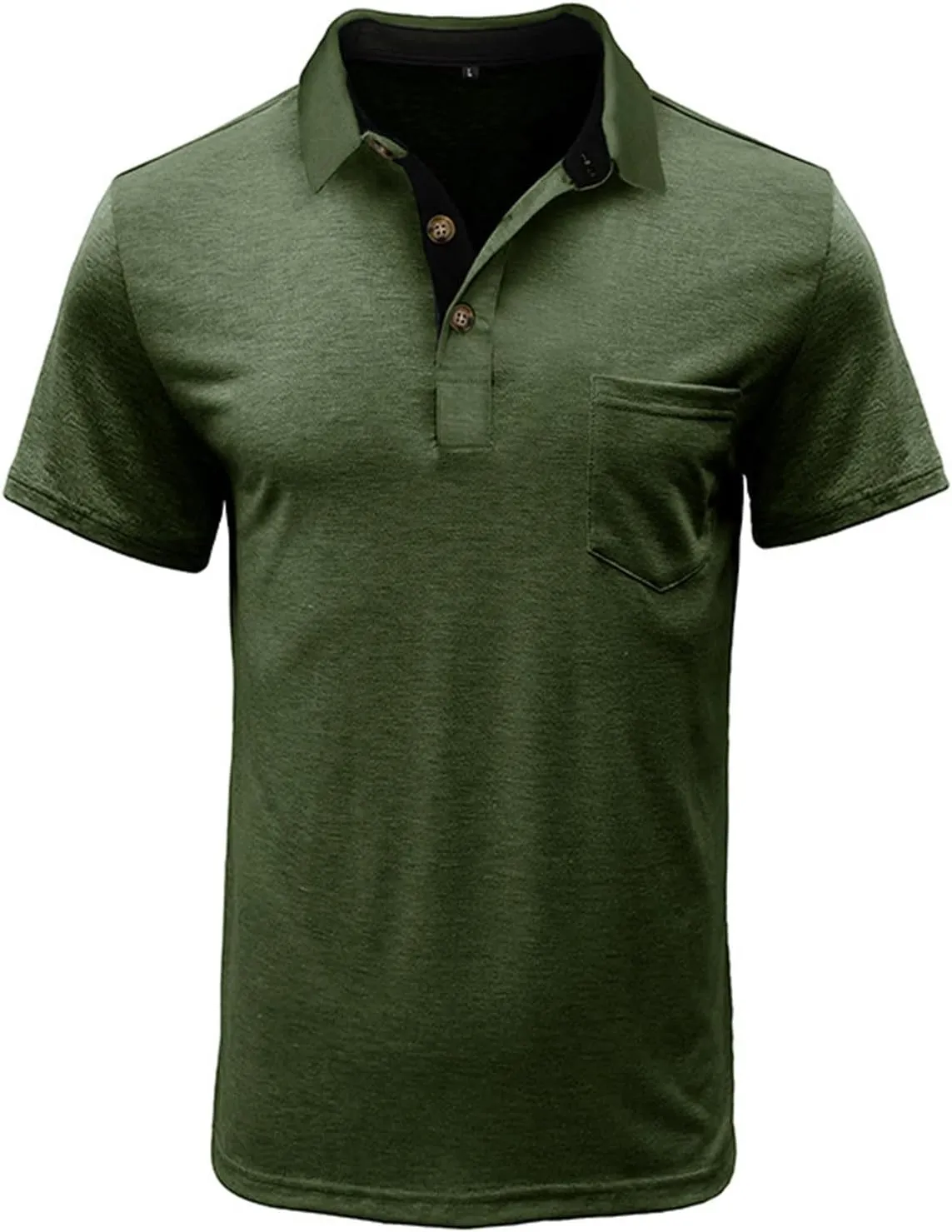 Men's Fashion Casual Polo Shirts Cotton Slim Button Basic Tops Short Sleeve Solid Color Work Golf T Shirt with Pocket