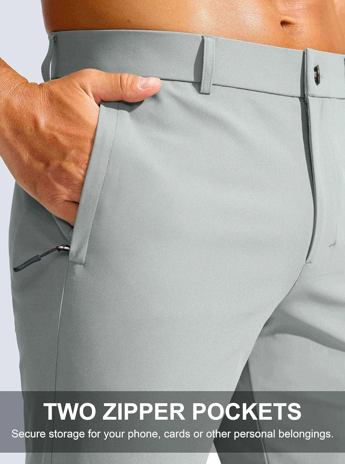 Men's Golf Pants - 30"/32"/34" Slim Fit Stretch Lightweight Dress Pants for Men with Zipper Pockets Casual Work