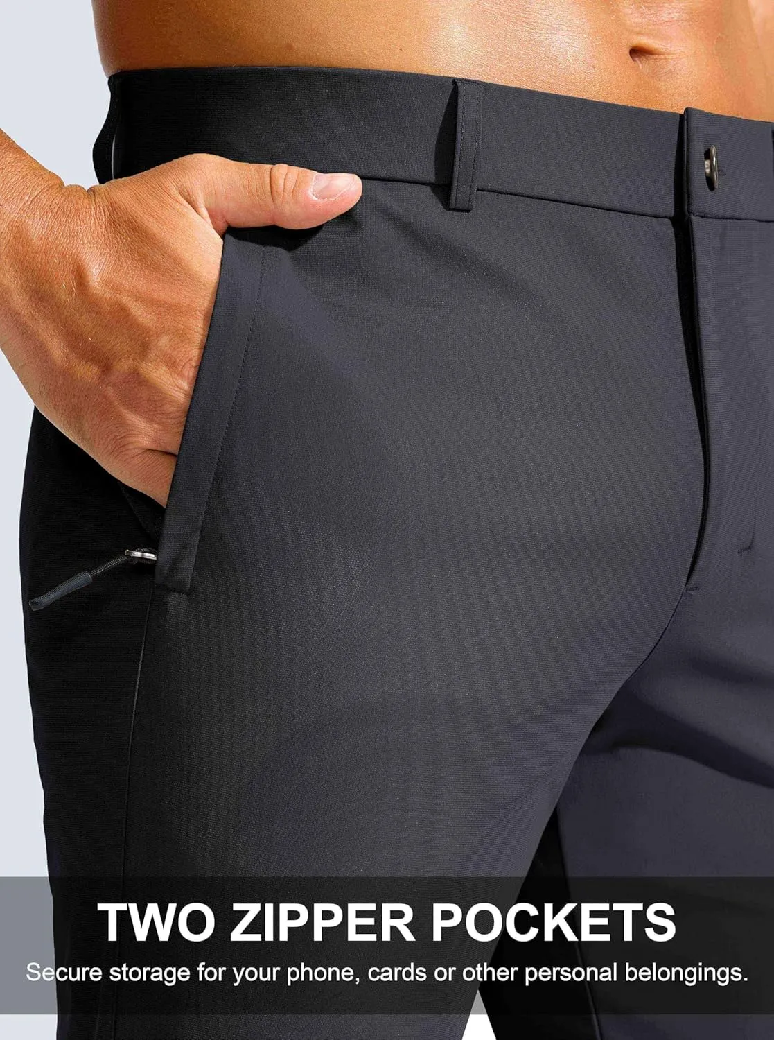 Men's Golf Pants - 30"/32"/34" Slim Fit Stretch Lightweight Dress Pants for Men with Zipper Pockets Casual Work