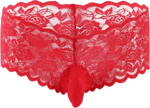 Men's Lace G-String Thongs T-Back See Through Bikini Briefs Underwear Sexy Thong Panties Breathable Panties