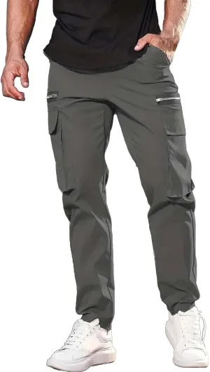 Mens Linen Cotton Pants Lightweight Mens Hiking Pants Cargo Pant Zipper Pocket Streetwear Pants Men White Loose Pant