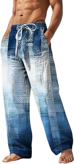 Men's Linen Trousers Summer Elastic High Waist Drawtring Pants Drawstring Lightweight Holiday Streetwears Summer Casual Pants
