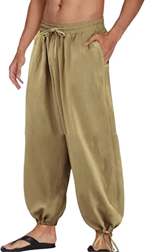 Mens Pants Casual Cotton 2025 Lounge Elastic-Waisted Vacation Straight-Leg Pants Big and Tall Relax Fit Trousers