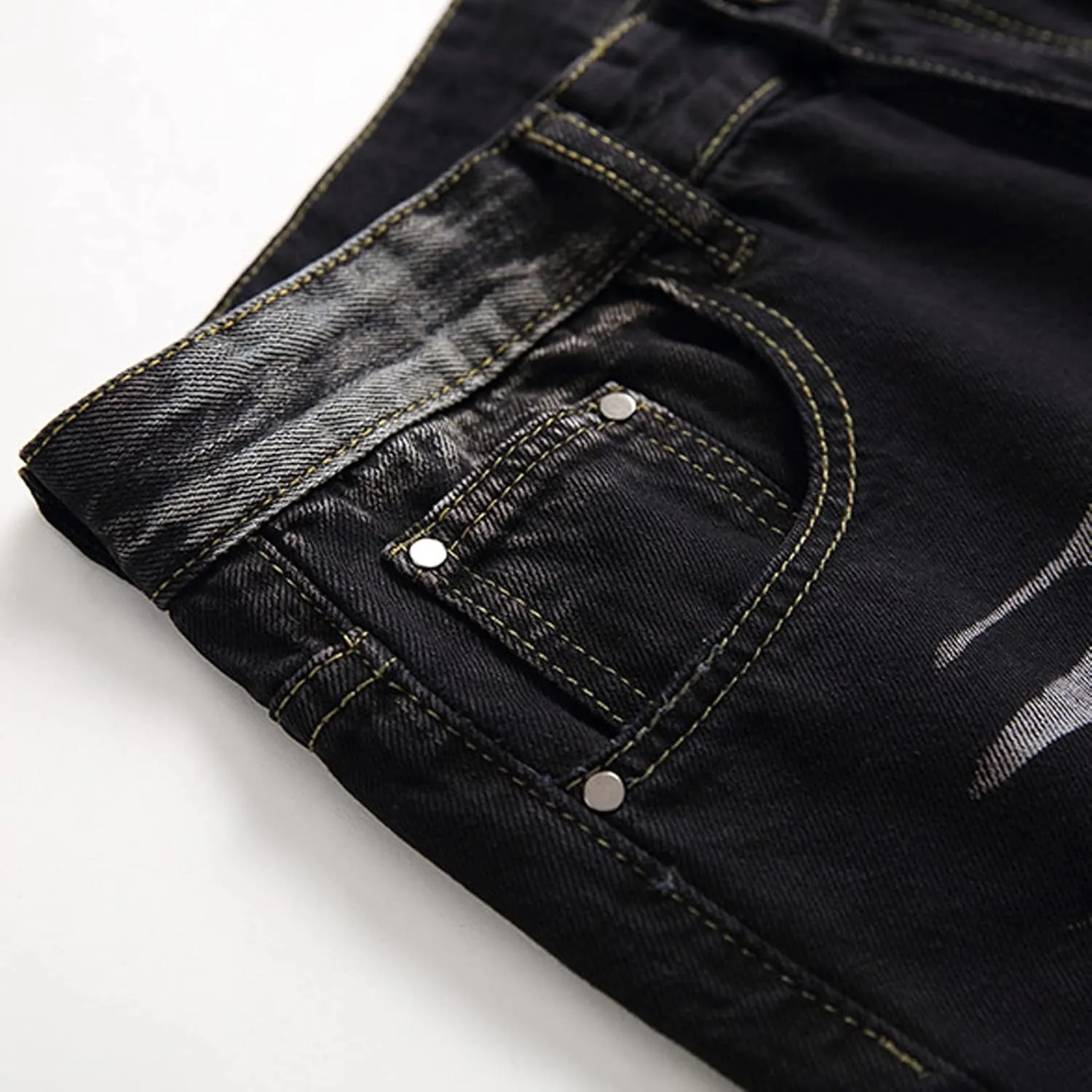 Men's Ripped Distressed Destroyed Slim Fit Straight Leg Denim Jeans Slim Biker Moto Trousers Vintage Casual Long Pants