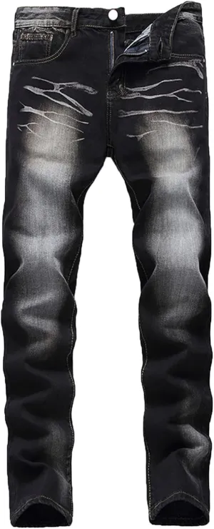 Men's Ripped Distressed Destroyed Slim Fit Straight Leg Denim Jeans Slim Biker Moto Trousers Vintage Casual Long Pants