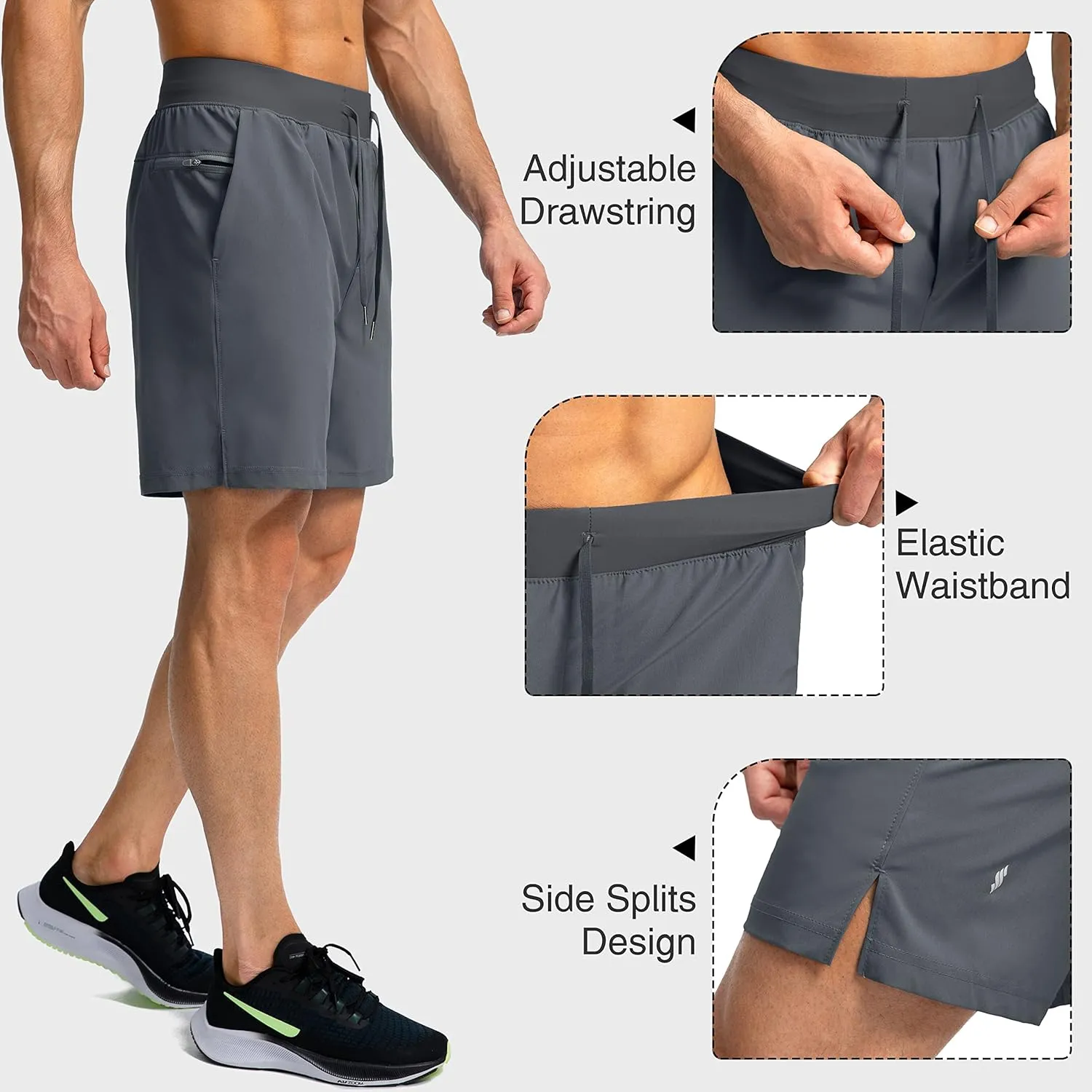 Men's Running Shorts with Zipper Pockets 7"/ 5" / 9" Lightweight Quick Dry Basketball Gym Workout Athletic Shorts for Men