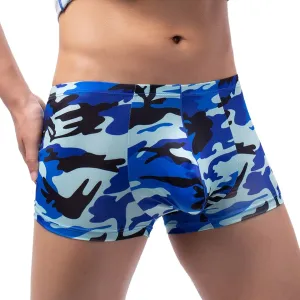 Mens Sexy Boxer Briefs Camouflage Low Waist Sexy Breathable Underwear Bulge Pouch Trunk