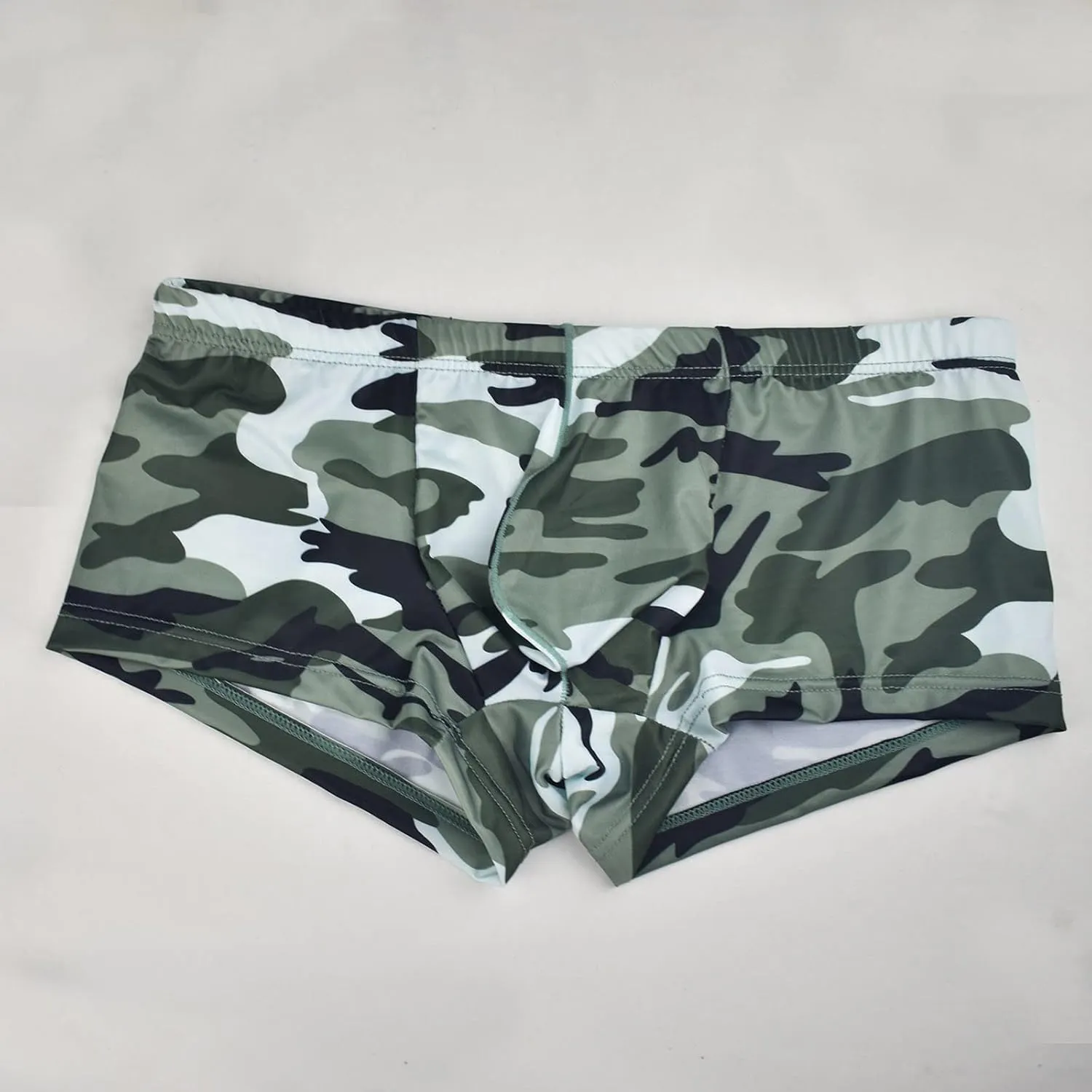 Mens Sexy Boxer Briefs Camouflage Low Waist Sexy Breathable Underwear Bulge Pouch Trunk