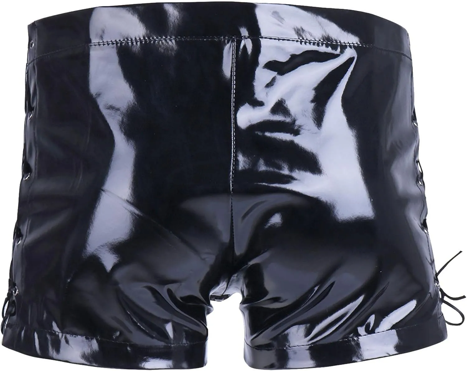 Men's Sexy Faux Leather Shorts Pants Low Rise Ultra Soft Erotic Clubwear Button Removable Pouch Fun Trunks Lingerie