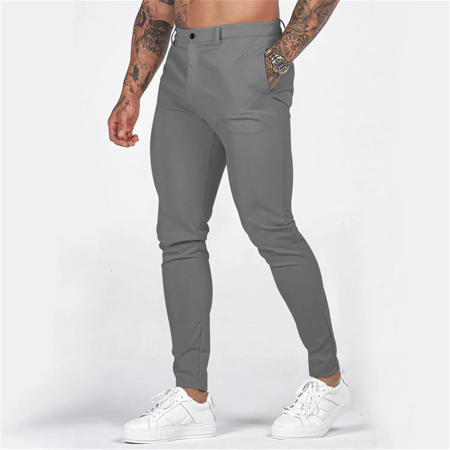 Mens Slim Fit Chino Pants Stretch Lightweight Business Suit Dress Pants Casual Wrinkle Free Quick Dry Work Trousers