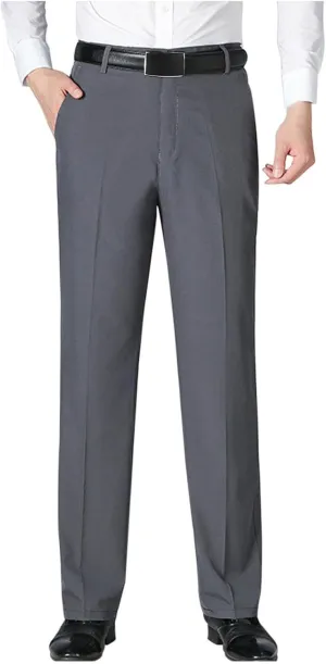 Men's Slim Fit Dress Pants for Office Business Casual Gray Trousers with Belt Loop Wide Legs and Pleated Front