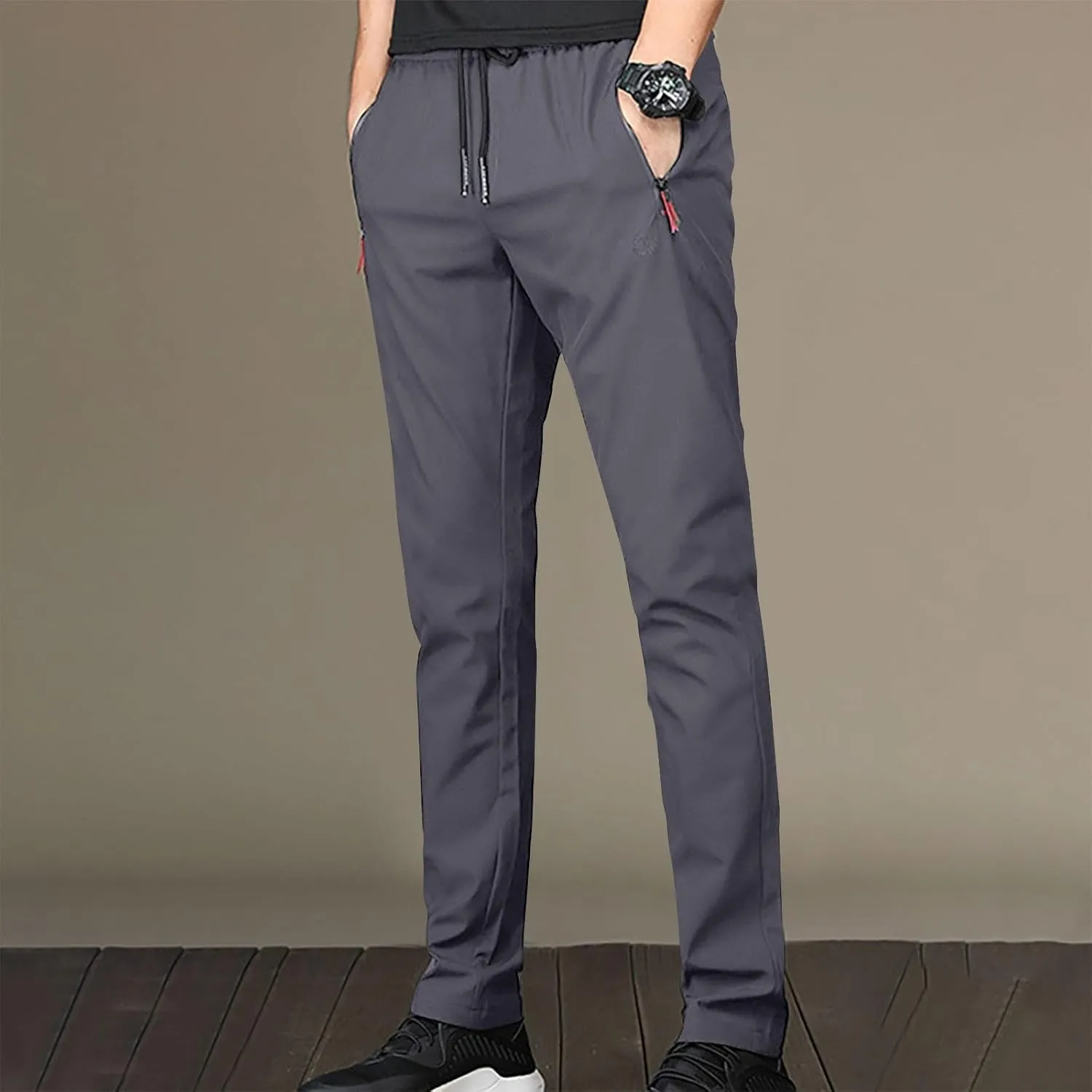 Mens Slim Jogger Pants with Zipper Pockets Drawstring Waist Casual Joggers for Men with Side Zippers for Running