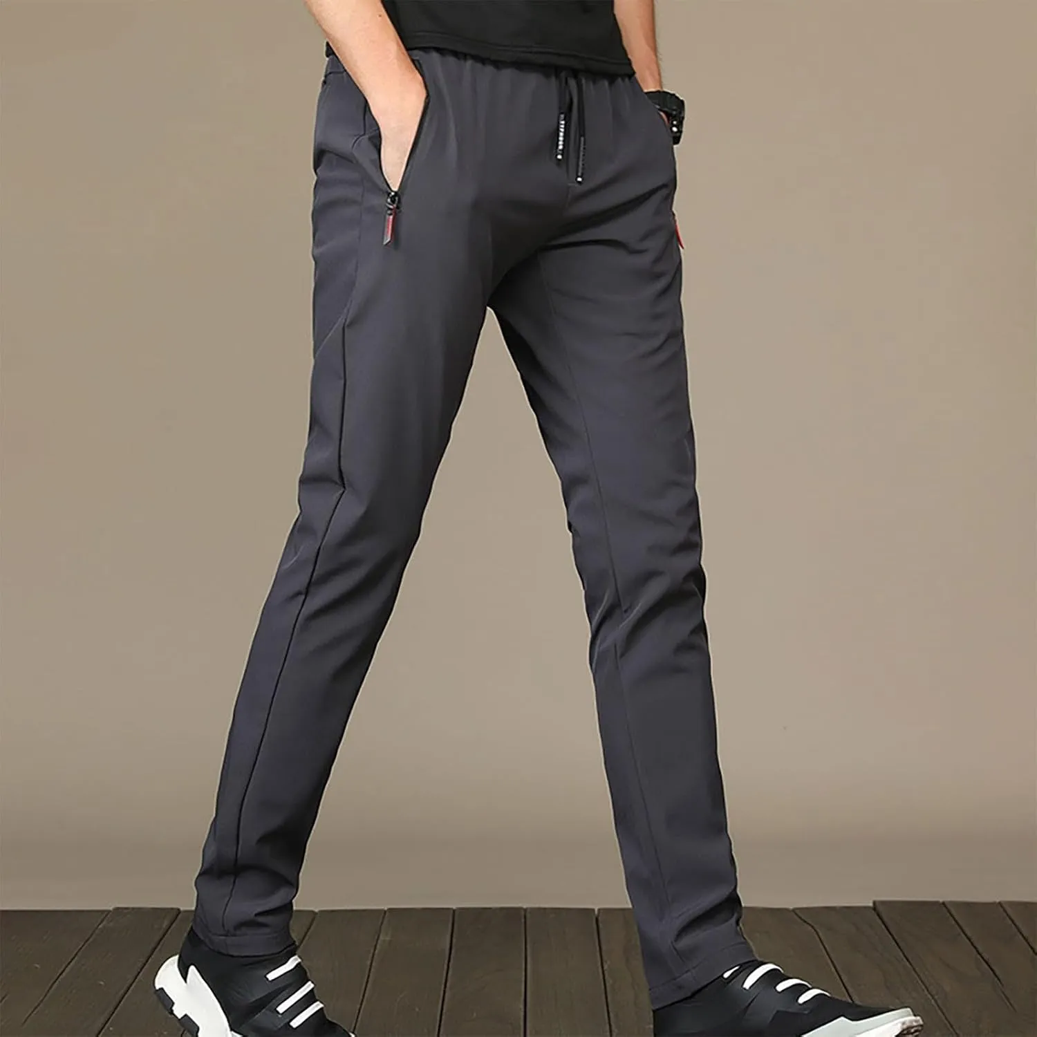 Mens Slim Jogger Pants with Zipper Pockets Drawstring Waist Casual Joggers for Men with Side Zippers for Running