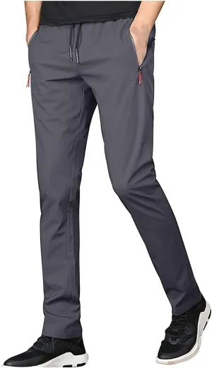 Mens Slim Jogger Pants with Zipper Pockets Drawstring Waist Casual Joggers for Men with Side Zippers for Running