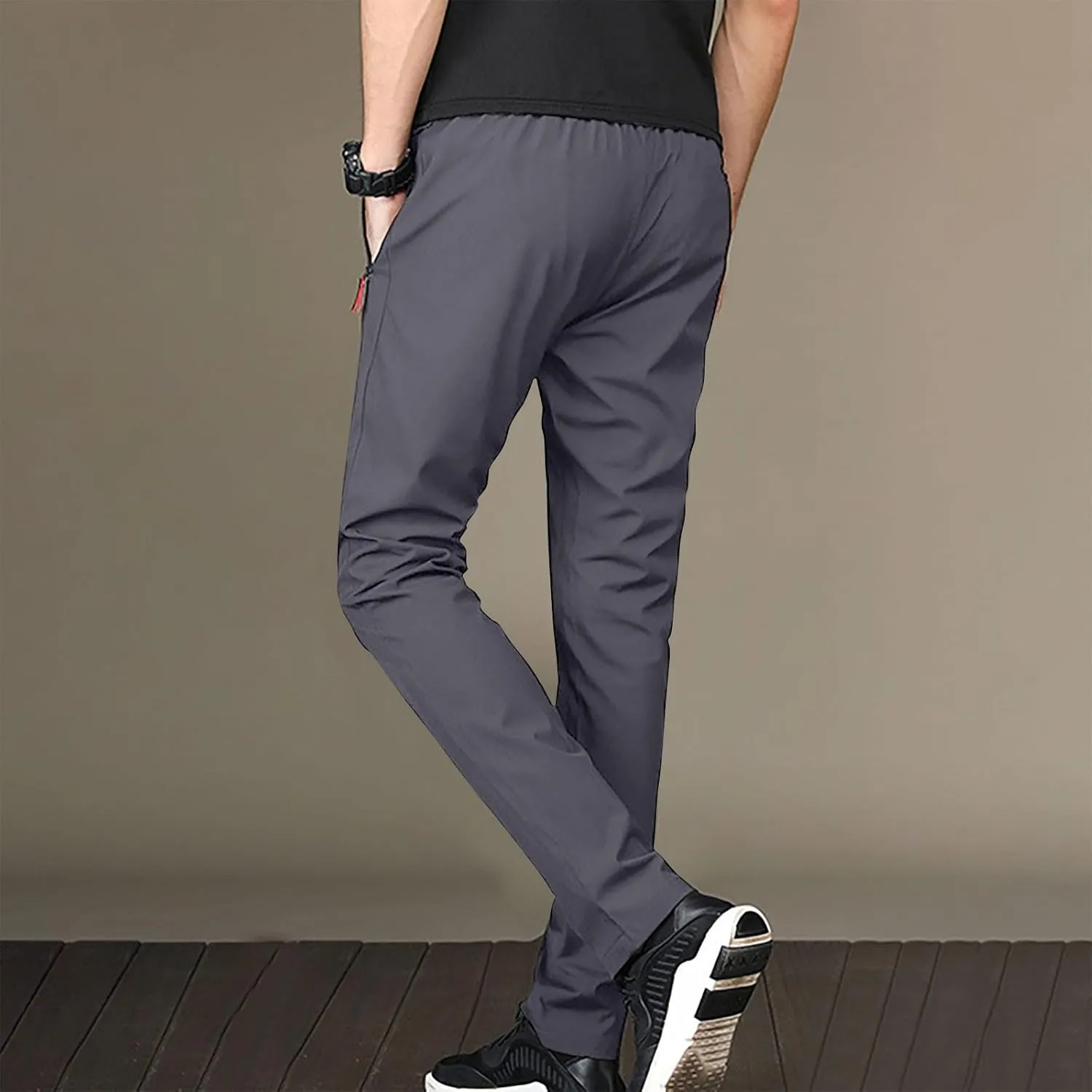 Mens Slim Jogger Pants with Zipper Pockets Drawstring Waist Casual Joggers for Men with Side Zippers for Running