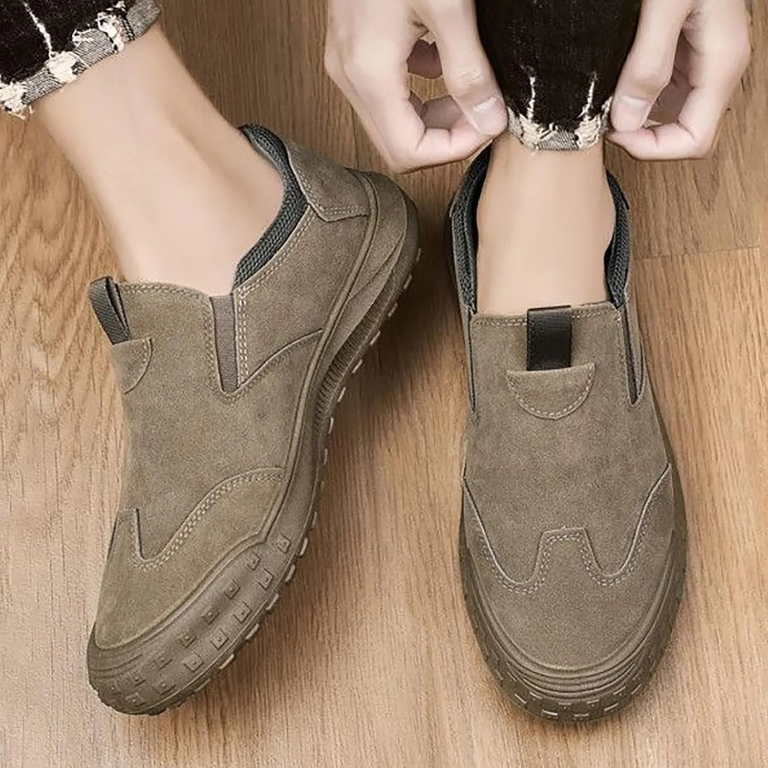 Men's Slip on Walking Shoes Casual Dressy PU Leather Memory Foam Breathable Fashion Sneakers Non Slip Arch Support Vacation Training Gym Shoes Wide Width