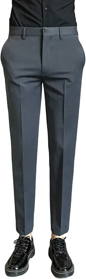 Men's Solid Slim Fit Stretch Pant Skinny Fit Flat Front Dress Pant Business Lightweight Ultra Casual Pants