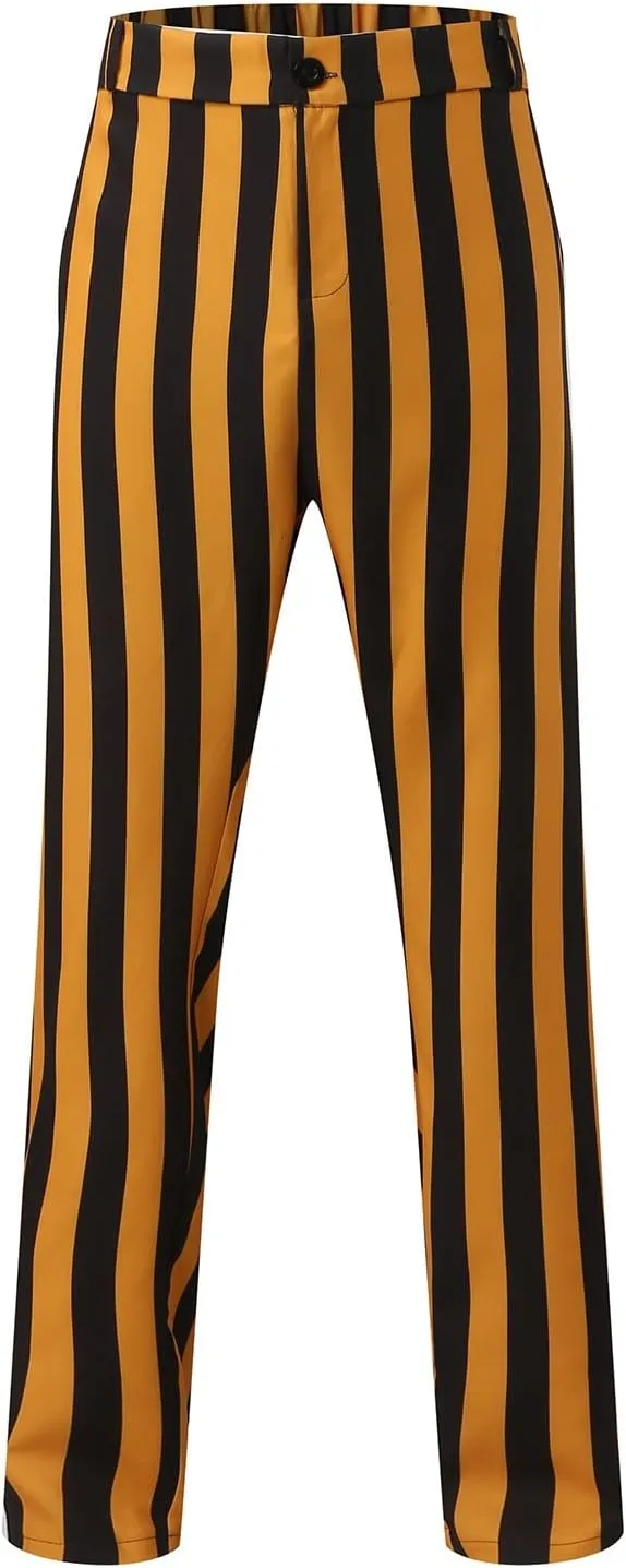 Mens Striped Stretch Dress Pants Slim Fit Skinny Fashion Chino Pants Casual Business Golf Flat Front Long Suit Pant