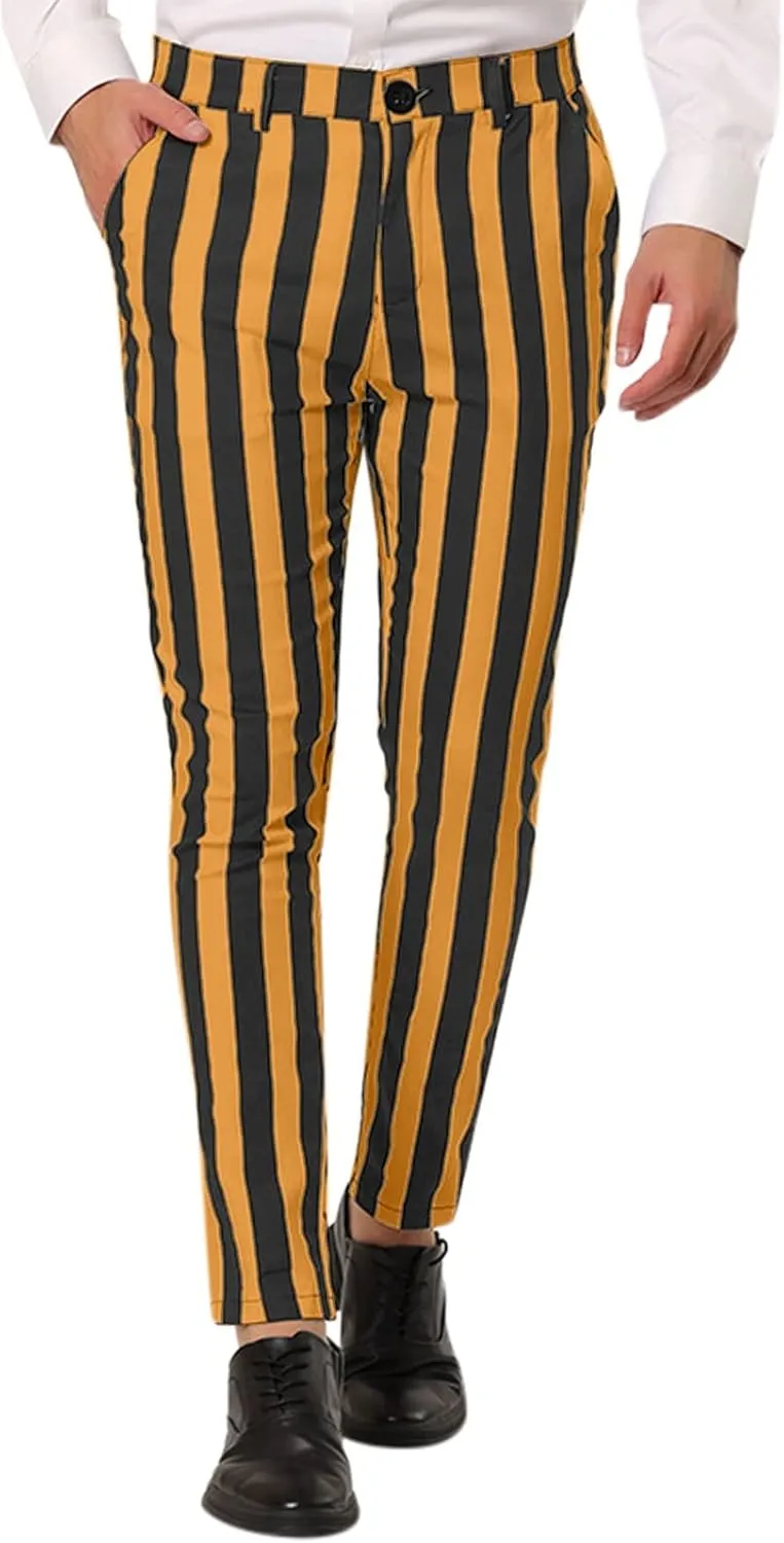 Mens Striped Stretch Dress Pants Slim Fit Skinny Fashion Chino Pants Casual Business Golf Flat Front Long Suit Pant
