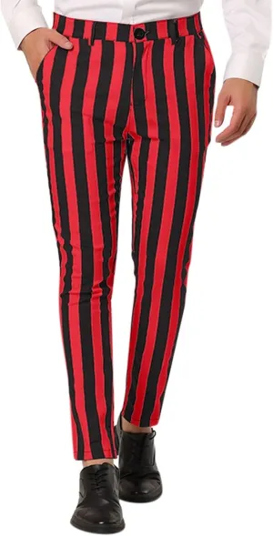 Men's Suit Pants,Stripe Slim Fit Formal Work Suit Pants Casual Zipper Button Straight Leg Dress Trousers