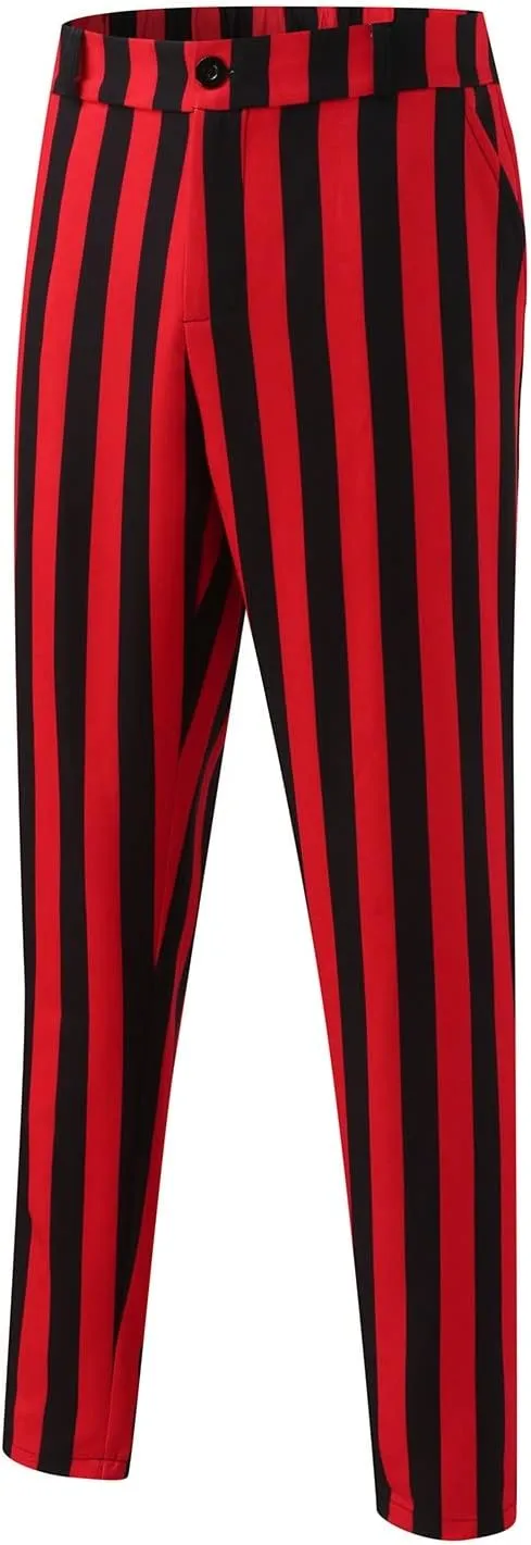 Men's Suit Pants,Stripe Slim Fit Formal Work Suit Pants Casual Zipper Button Straight Leg Dress Trousers