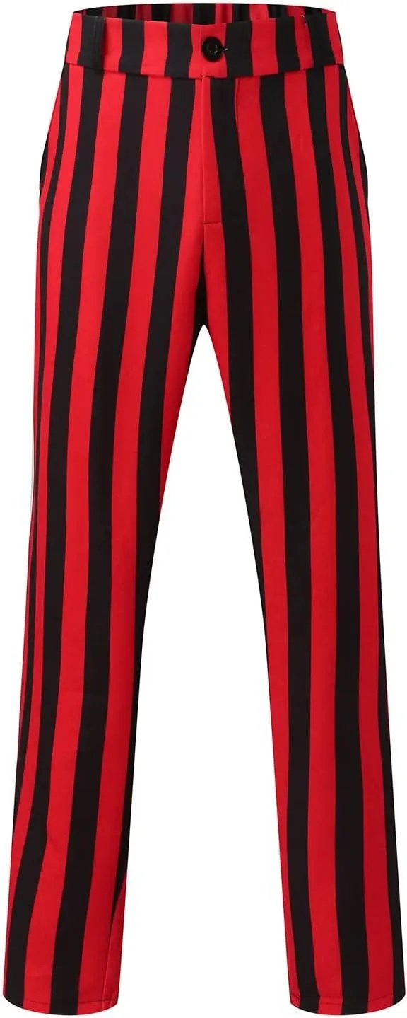 Men's Suit Pants,Stripe Slim Fit Formal Work Suit Pants Casual Zipper Button Straight Leg Dress Trousers
