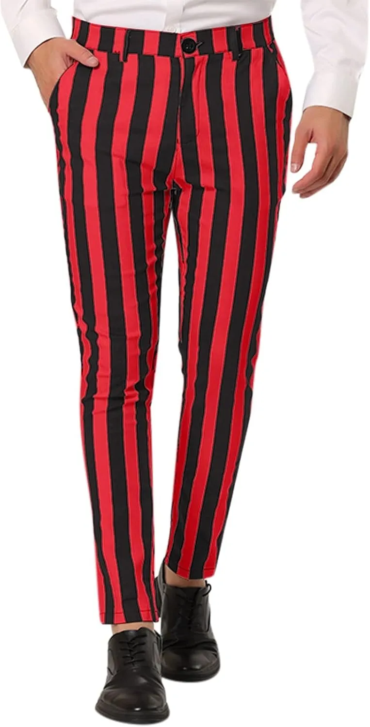 Men's Suit Pants,Stripe Slim Fit Formal Work Suit Pants Casual Zipper Button Straight Leg Dress Trousers