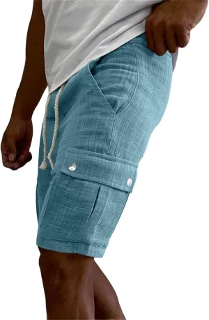 Men's Summer Cargo Shorts Slim Fit Texture Shorts Drawstring Stretchy Thin Pants Fashion Vacation Pants with Pockets
