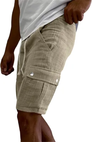 Men's Summer Cargo Shorts Slim Fit Texture Shorts Drawstring Stretchy Thin Pants Fashion Vacation Pants with Pockets