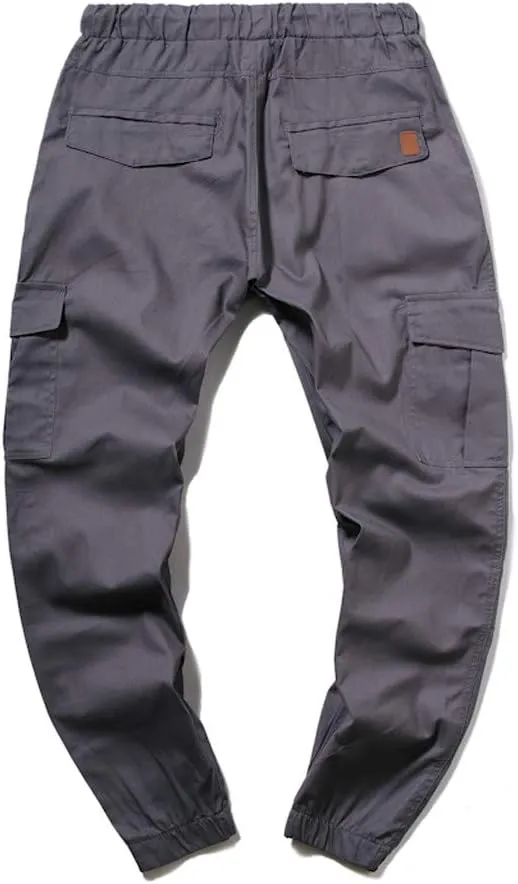 Mens Twill Cotton Joggers Cargo Pants Drawstring Cotton Slim Fit Chino Trousers Casual Fitness Track Jogging Pants
