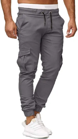 Mens Twill Cotton Joggers Cargo Pants Drawstring Cotton Slim Fit Chino Trousers Casual Fitness Track Jogging Pants
