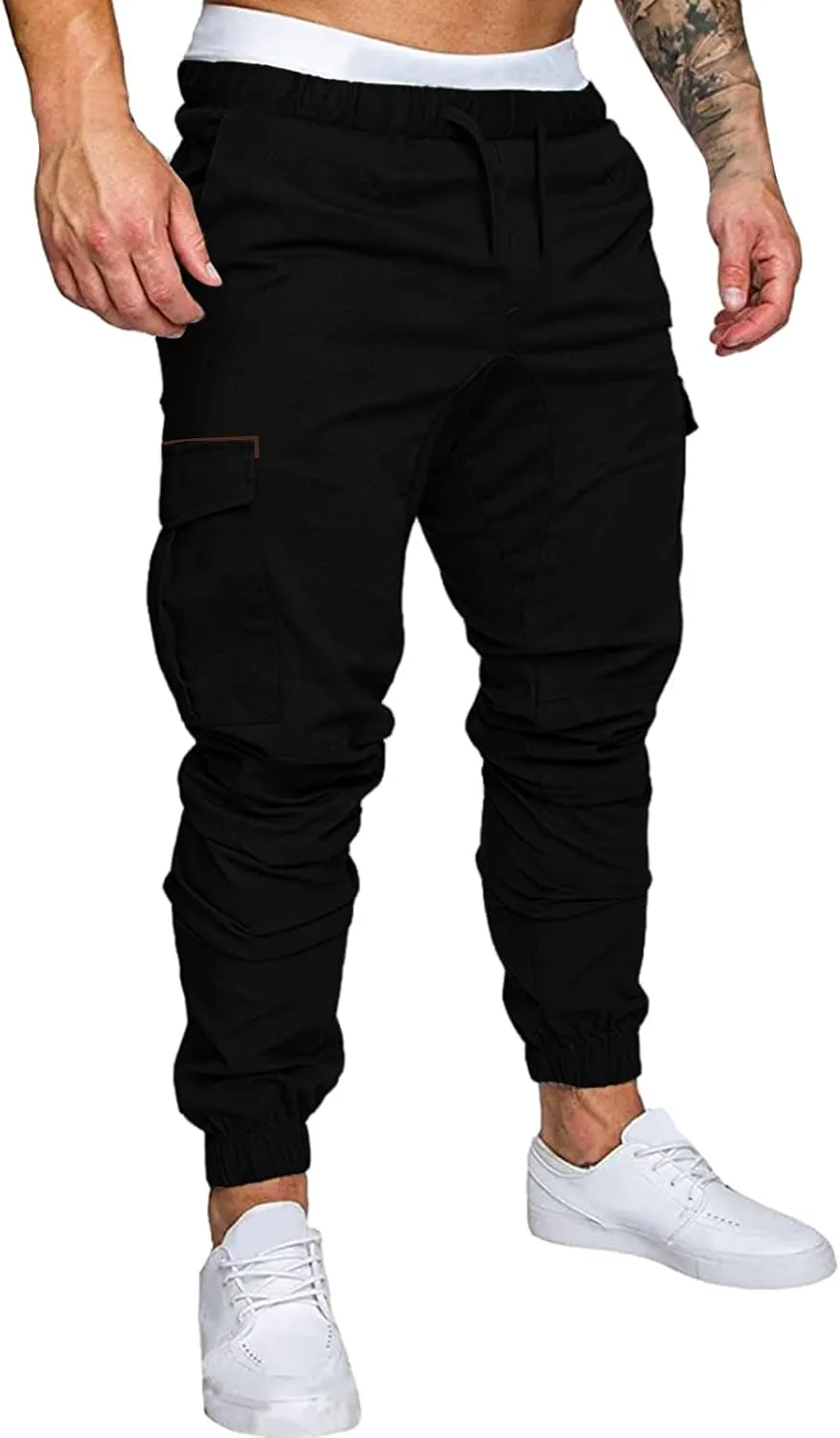 Mens Workout Cargo Sweatpants Heavyweight Fleece Cargo Sweatpants Stretch Elastic Waist Baggy Workout Jogger Pants