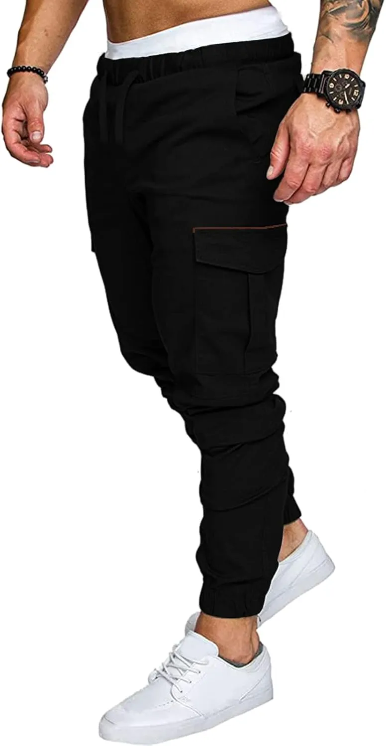Mens Workout Cargo Sweatpants Heavyweight Fleece Cargo Sweatpants Stretch Elastic Waist Baggy Workout Jogger Pants