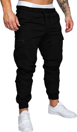 Mens Workout Cargo Sweatpants Heavyweight Fleece Cargo Sweatpants Stretch Elastic Waist Baggy Workout Jogger Pants