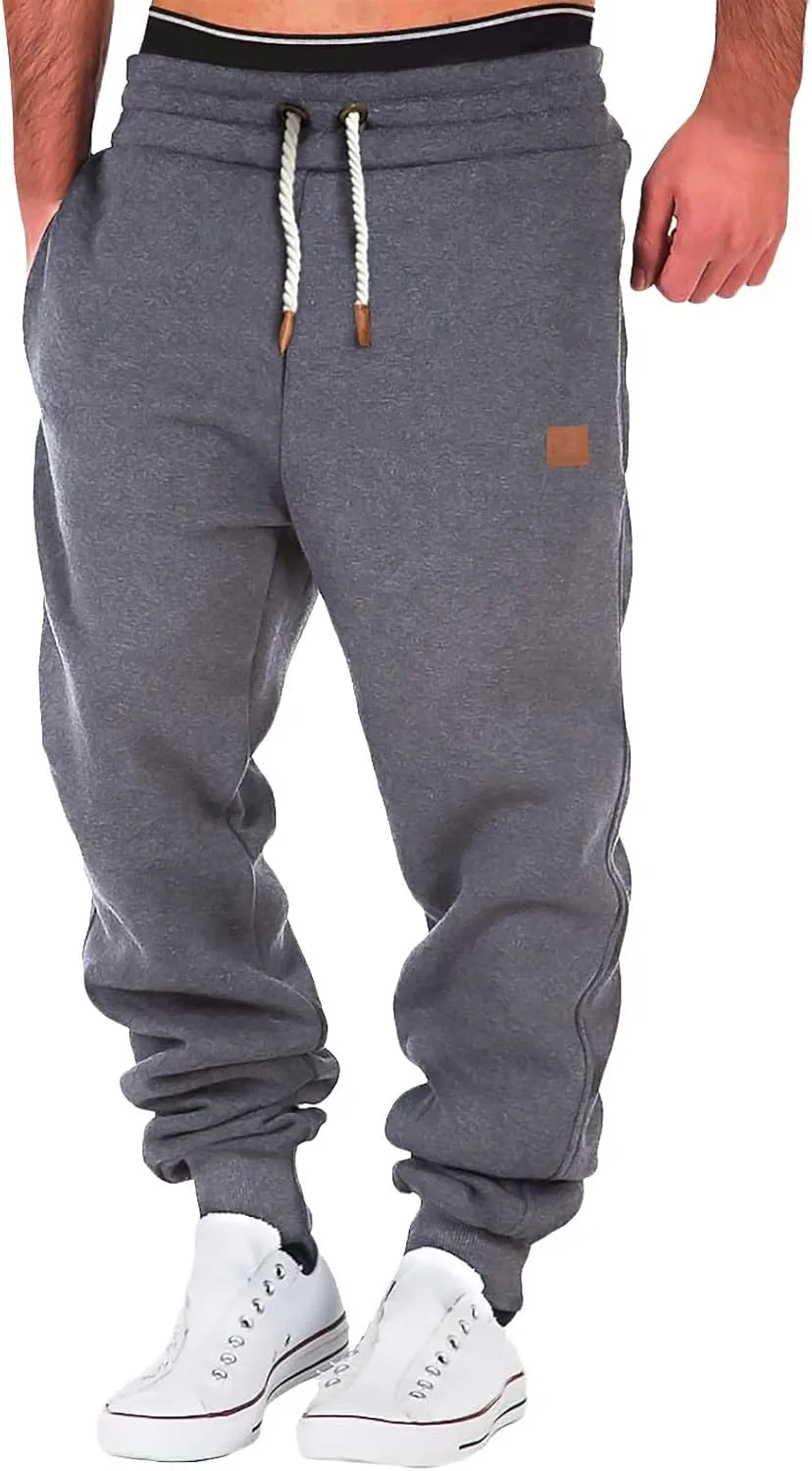 Mens Workout Cargo Sweatpants Pants Athletic Mens Cotton Linen Pants Drawstring Loose Beach Pants with Pockets Men's