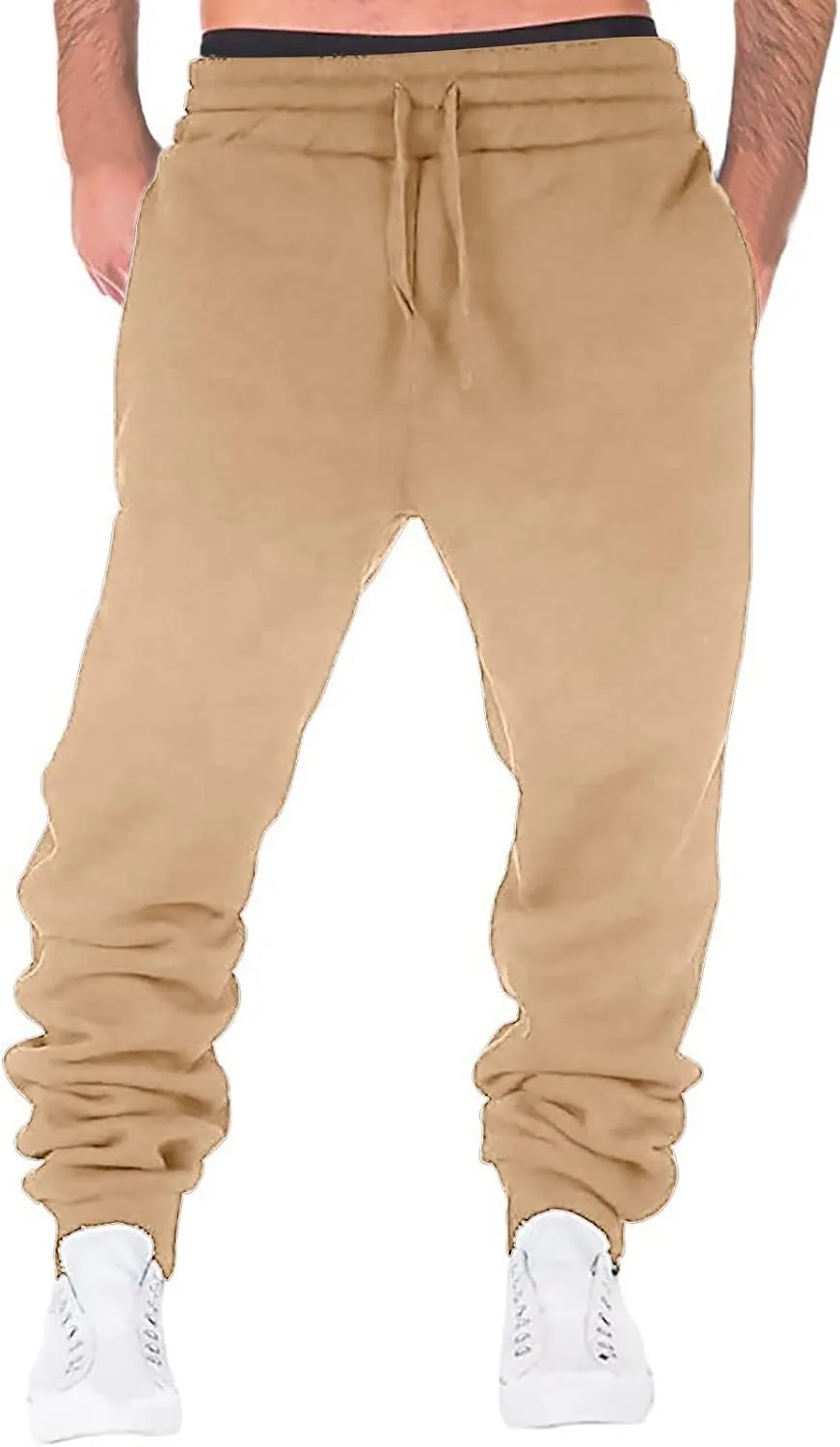 Mens Workout Cargo Sweatpants Pants Athletic Mens Cotton Linen Pants Drawstring Loose Beach Pants with Pockets Men's