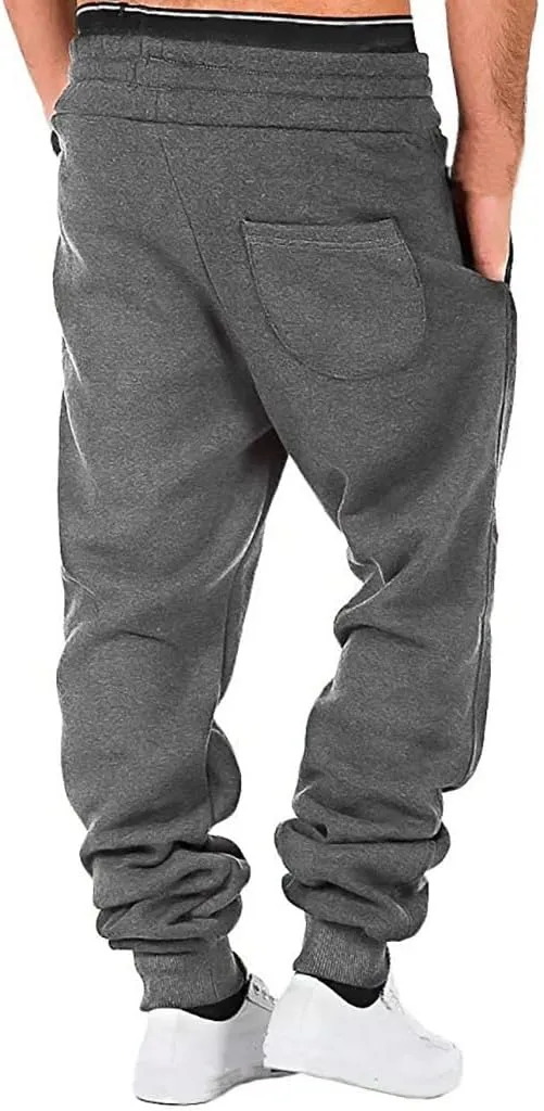 Mens Workout Cargo Sweatpants Pants Athletic Mens Cotton Linen Pants Drawstring Loose Beach Pants with Pockets Men's