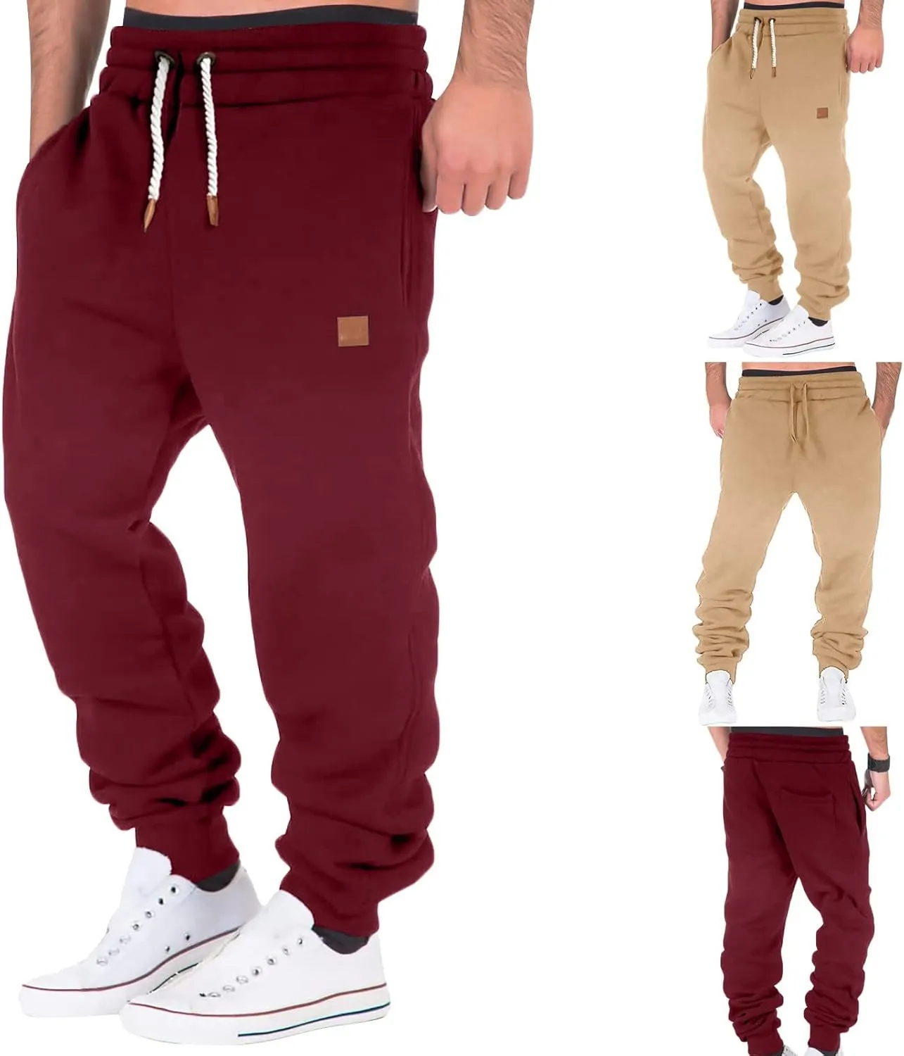 Mens Workout Cargo Sweatpants Pants Athletic Mens Cotton Linen Pants Drawstring Loose Beach Pants with Pockets Men's