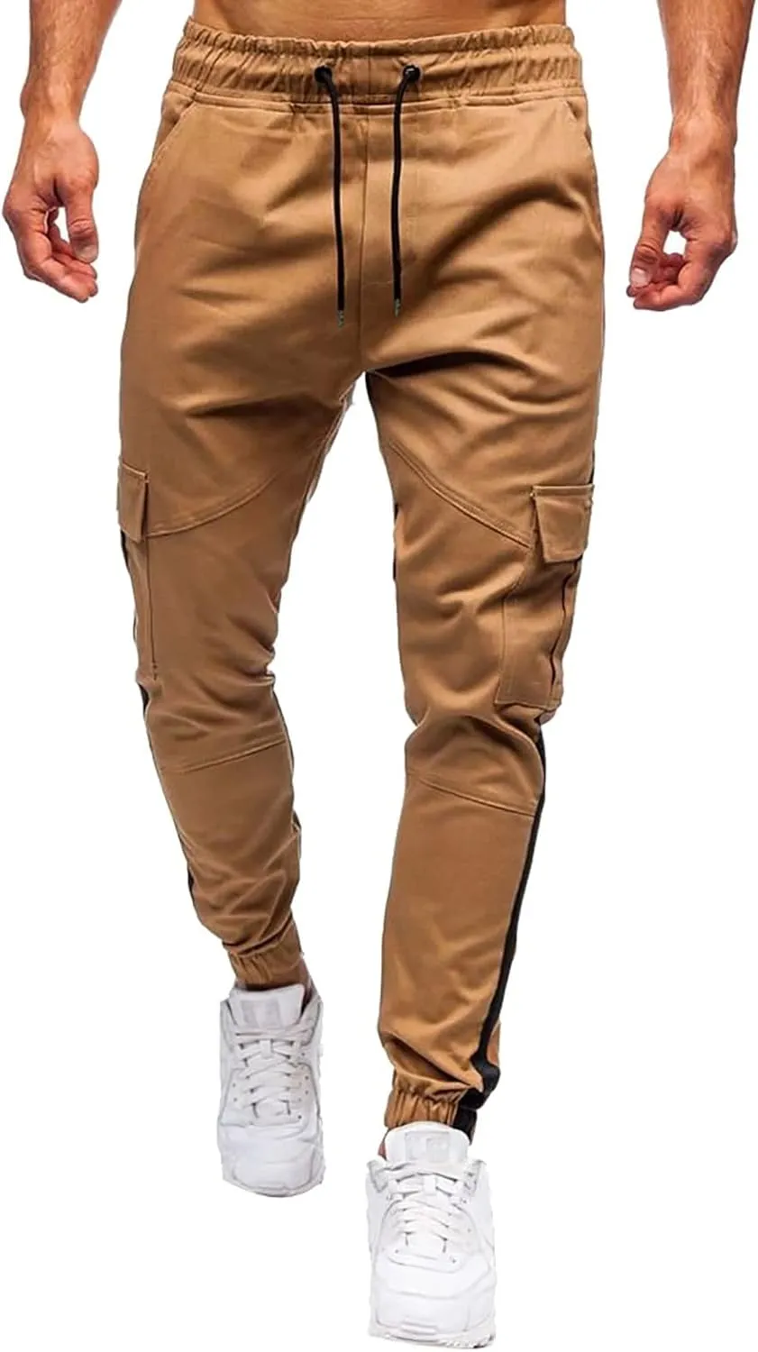 Mens Workout Cargo Sweatpants Pants Drawstring Sports Trousers for Men Mens Cargo Sweatpants Drawstring Elastic Waist