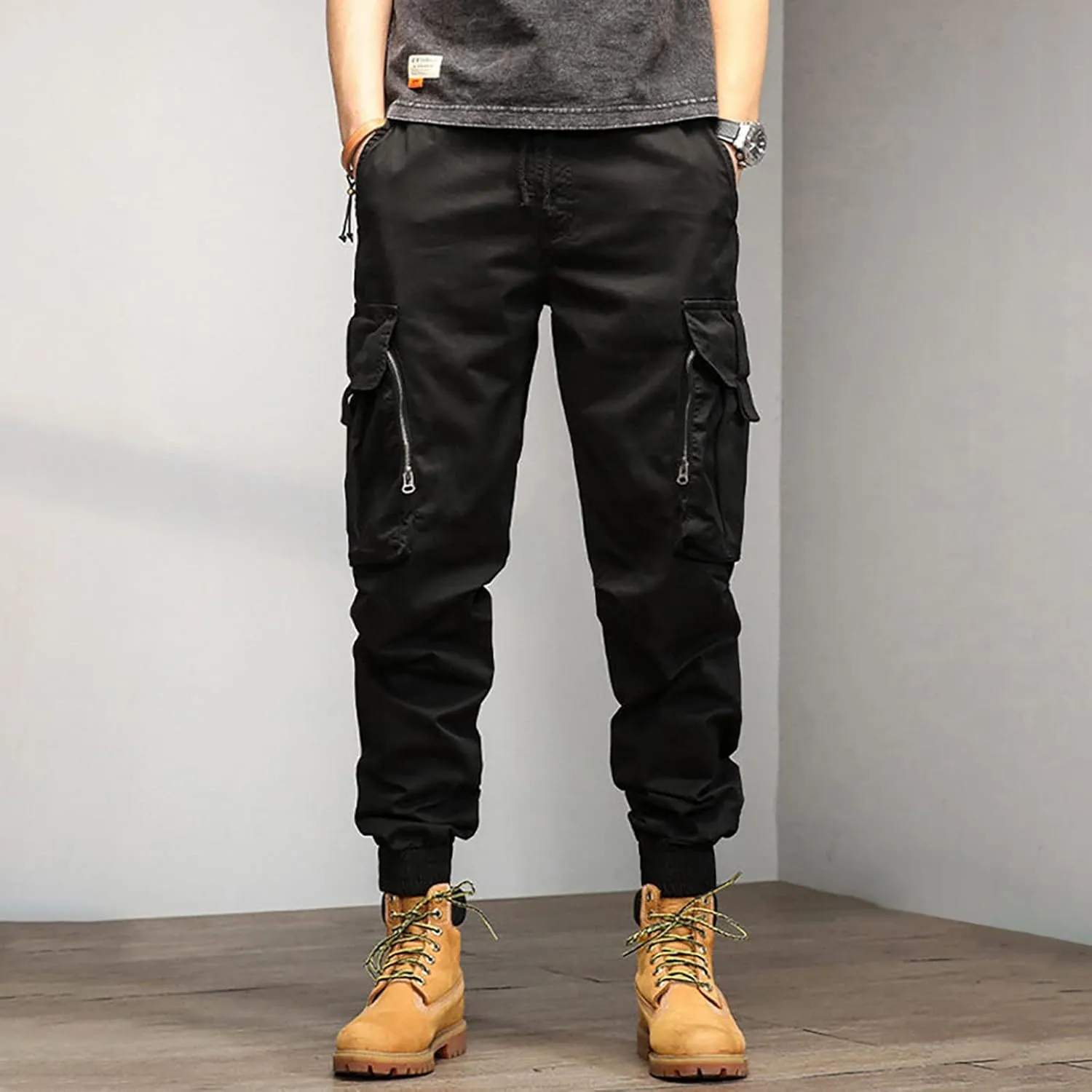 Mens Workout Cargo Sweatpants Pockets Open Bottom Yoga Pants for Men Lounge Pants for Athletic Workout Casual Men's