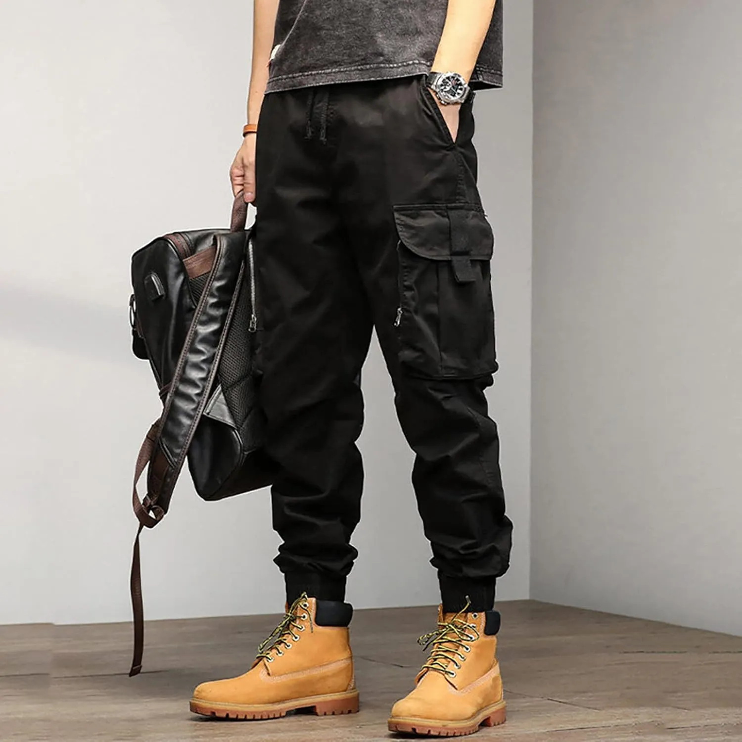Mens Workout Cargo Sweatpants Pockets Open Bottom Yoga Pants for Men Lounge Pants for Athletic Workout Casual Men's