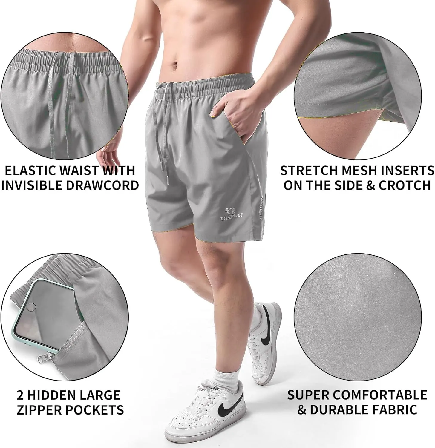 Men's Workout Running Shorts with Zipper Pocket Ultra Lightweight Quick Dry Athletic Gym Shorts for Men
