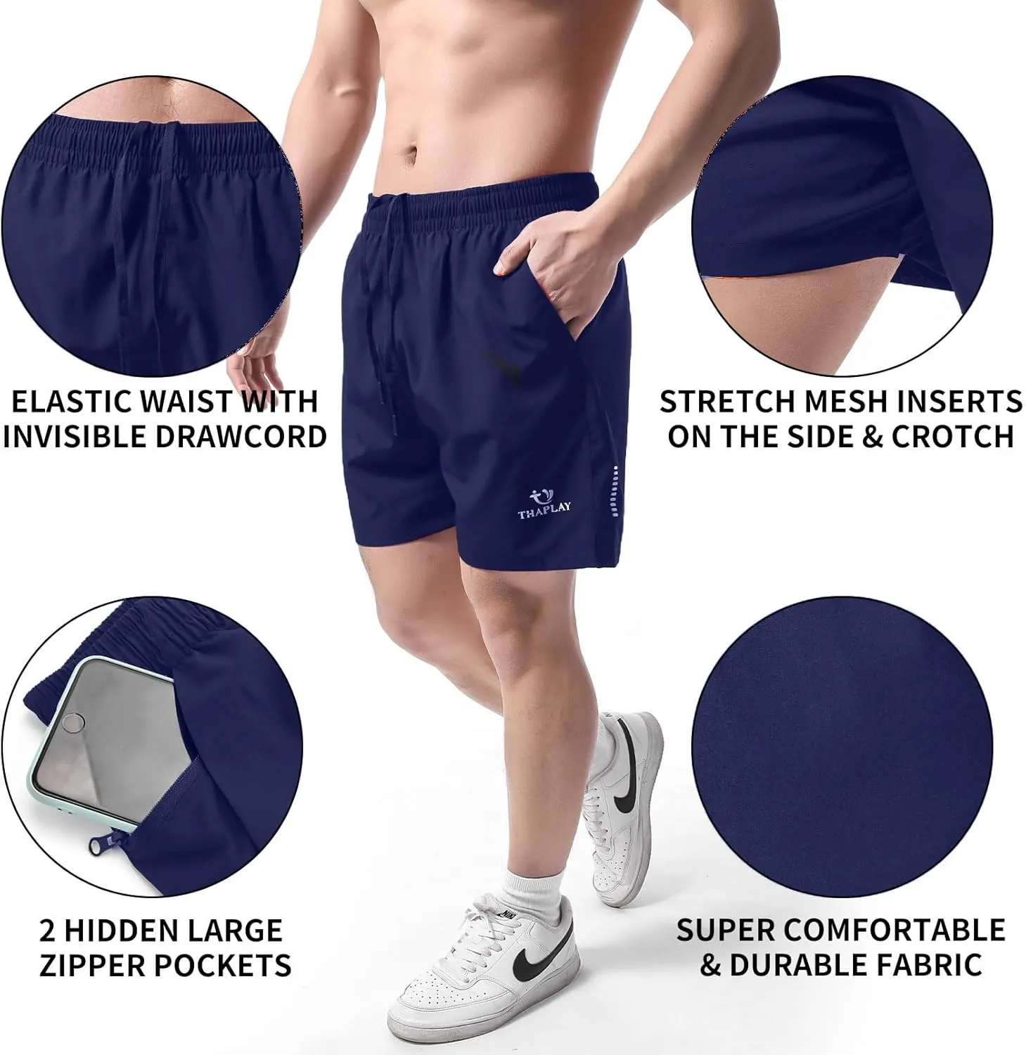 Men's Workout Running Shorts with Zipper Pocket Ultra Lightweight Quick Dry Athletic Gym Shorts for Men