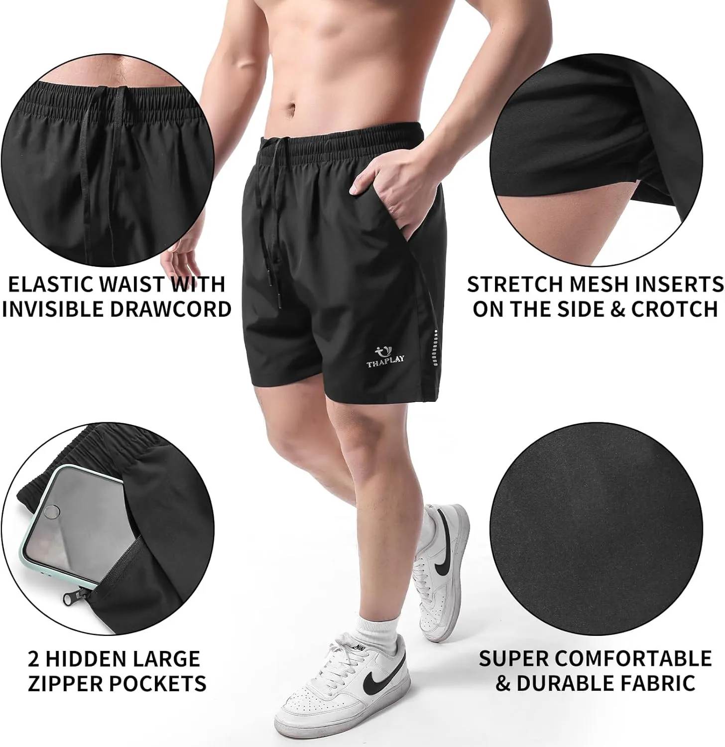 Men's Workout Running Shorts with Zipper Pocket Ultra Lightweight Quick Dry Athletic Gym Shorts for Men