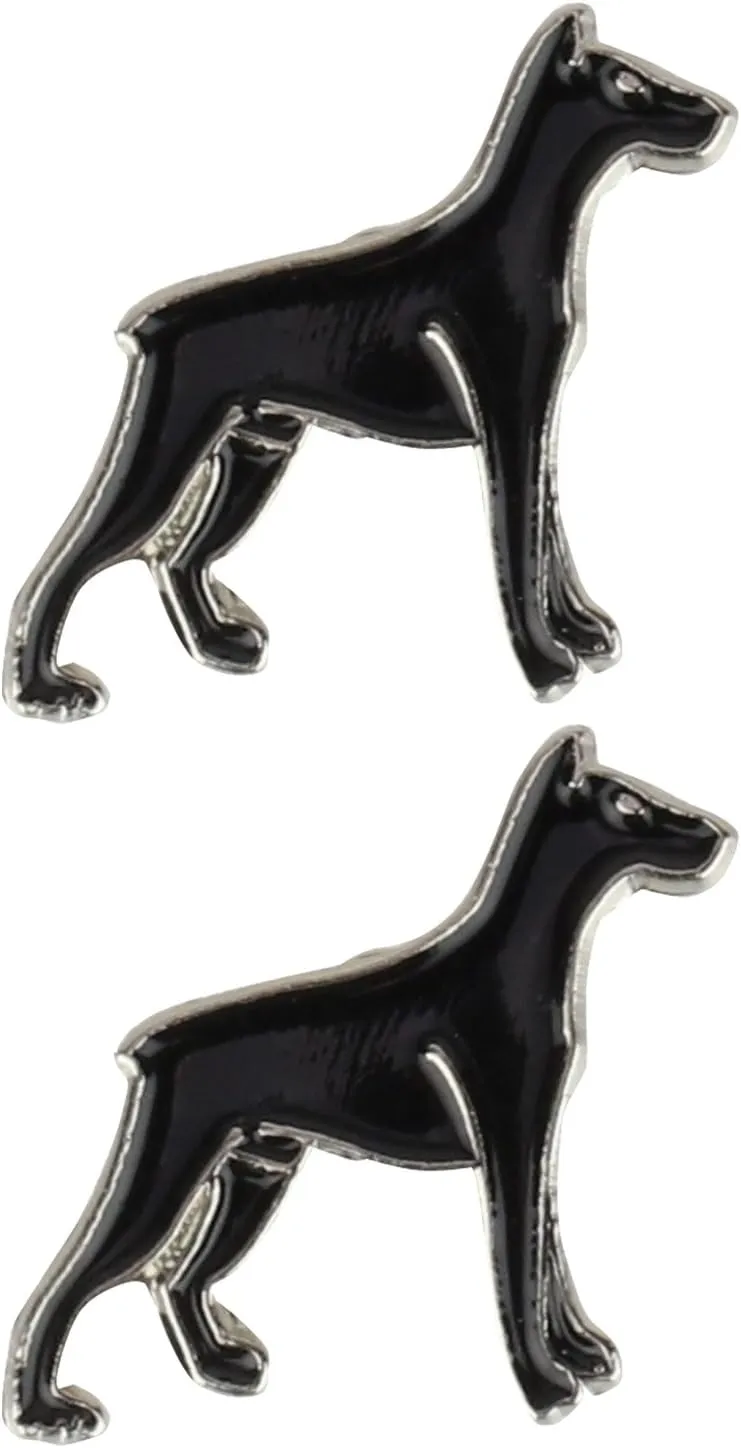 Metallic Doberman Dog Badge Lapel Pins 2 Pack Set