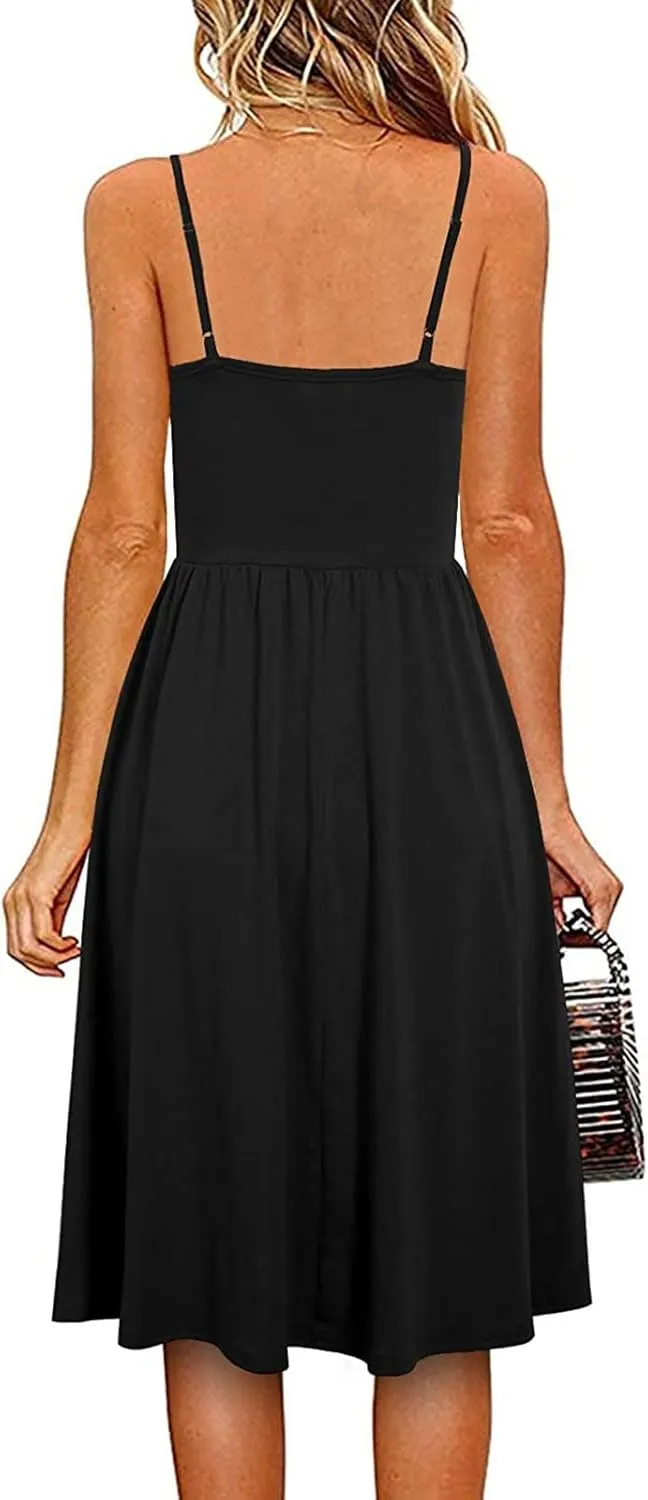 Midi Dresses for Women 2025 Sleeveless Summer Beach Dress Casual Loose V Neck Sundress Spaghetti Strap Beach Dresses