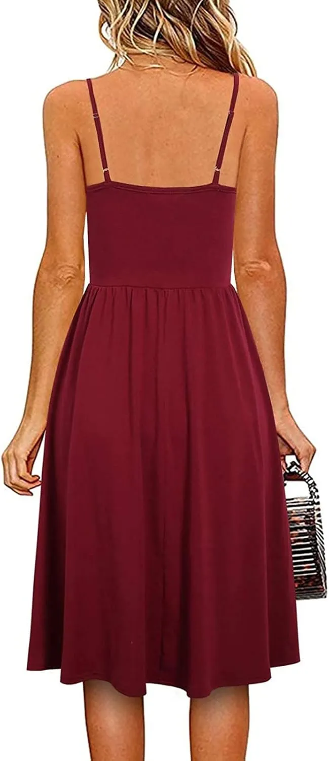 Midi Dresses for Women 2025 Sleeveless Summer Beach Dress Casual Loose V Neck Sundress Spaghetti Strap Beach Dresses