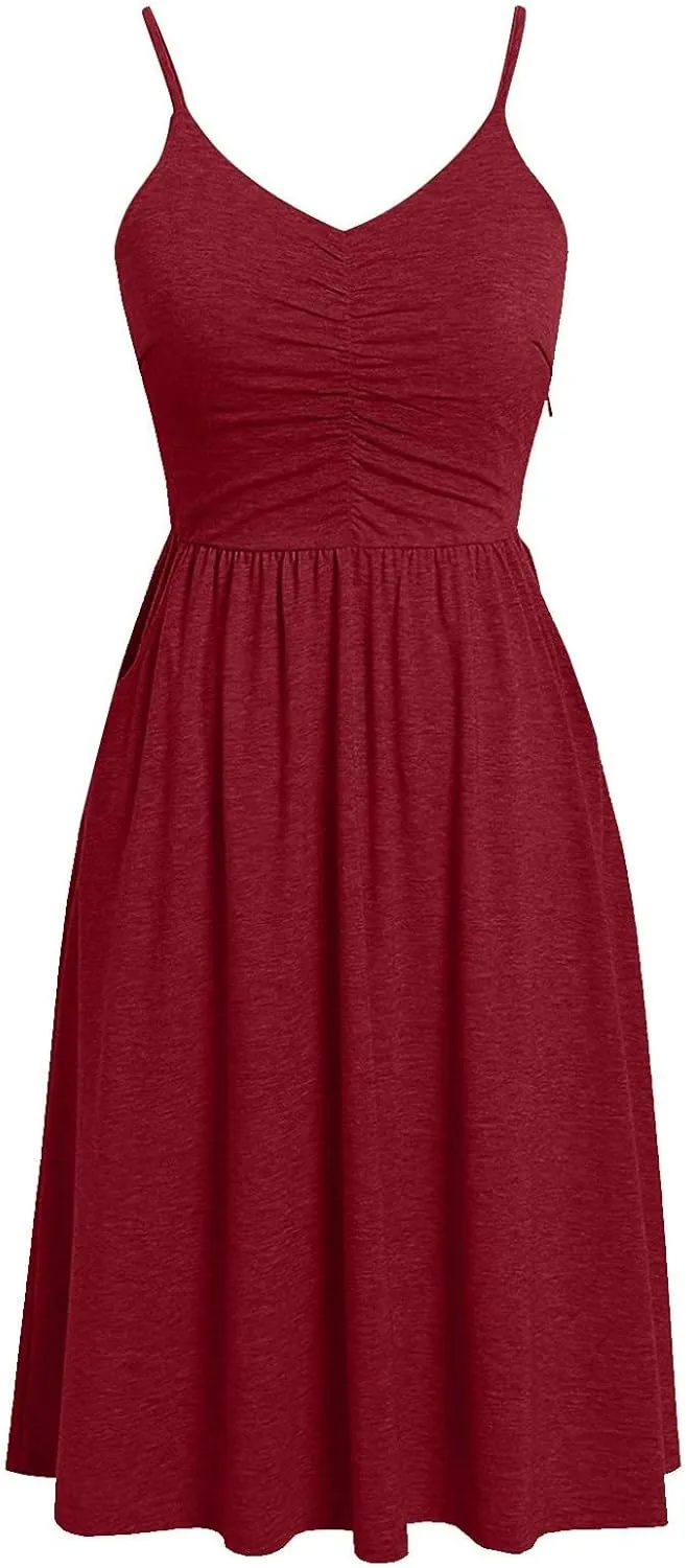 Midi Dresses for Women 2025 Sleeveless Summer Beach Dress Casual Loose V Neck Sundress Spaghetti Strap Beach Dresses